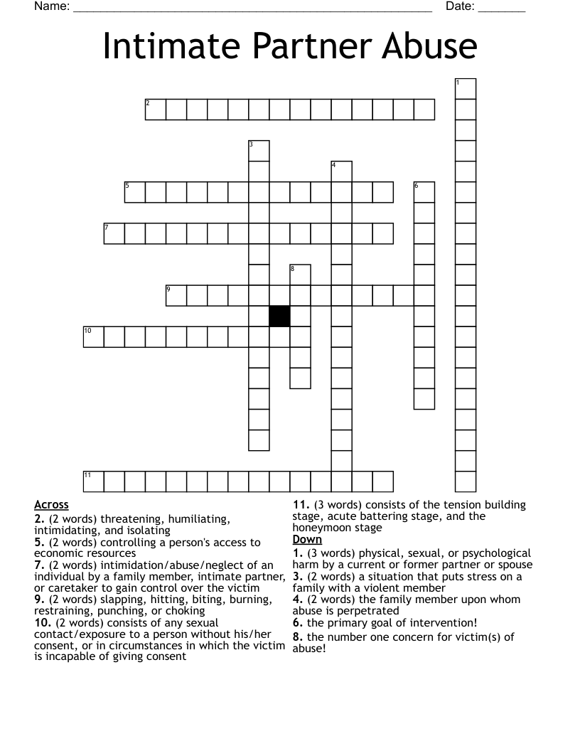 Intimate Partner Abuse Crossword