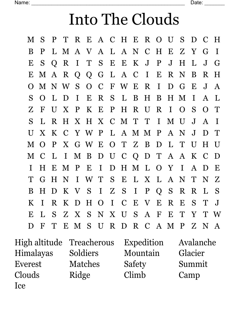 Into The Clouds Word Search