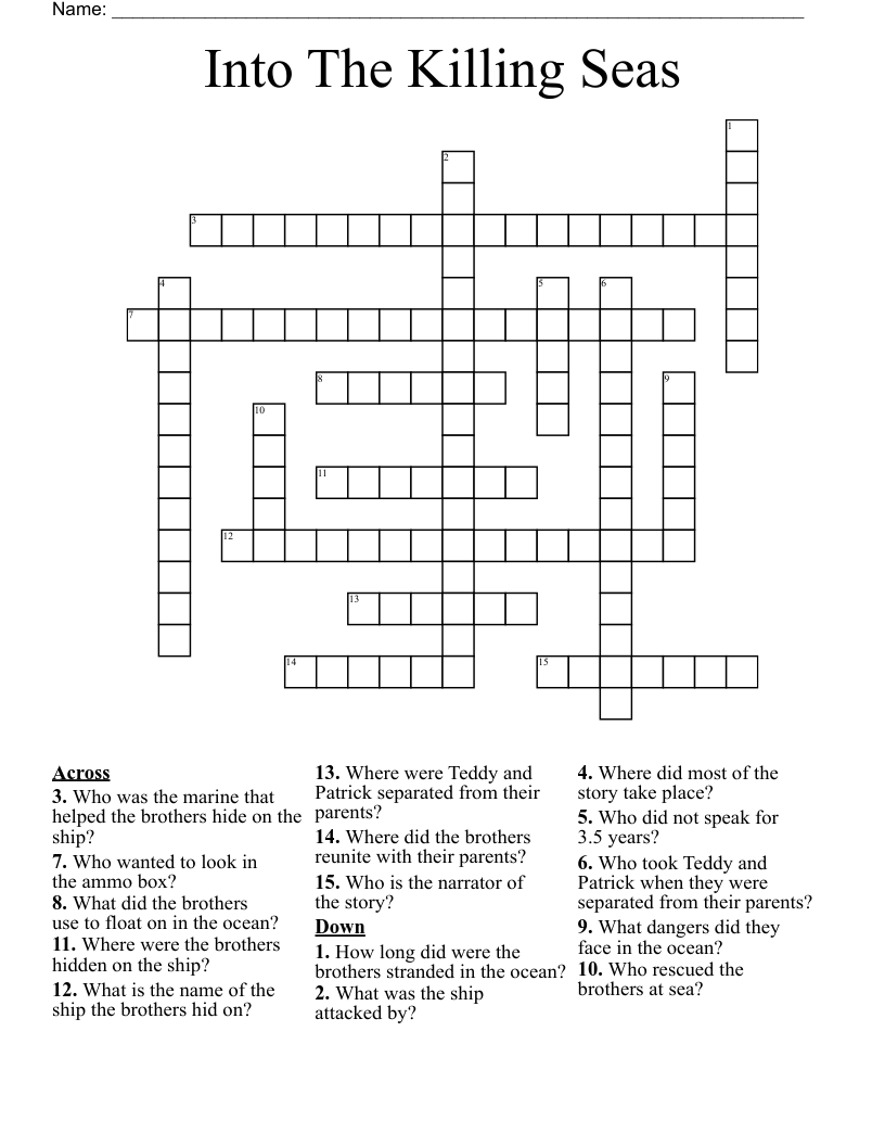 Into The Killing Seas Crossword