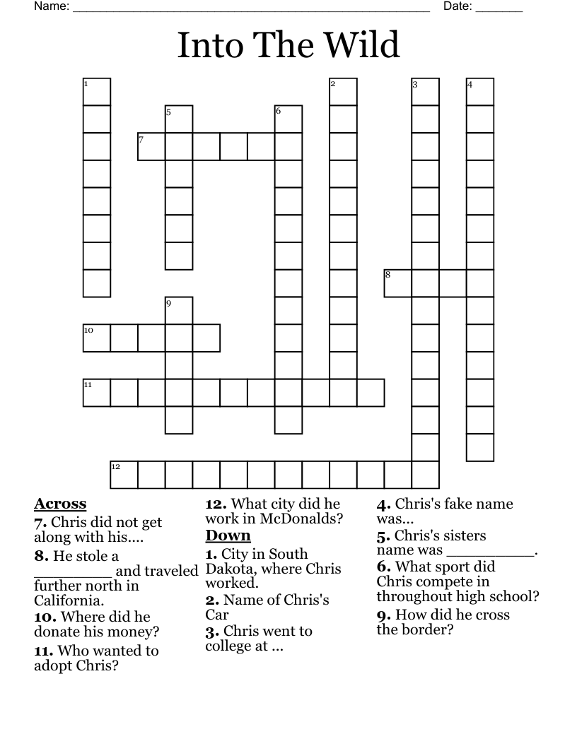 Into The Wild Crossword
