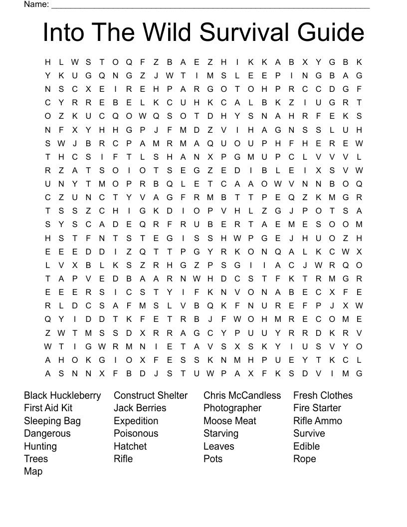 Into The Wild Survival Guide Word Search