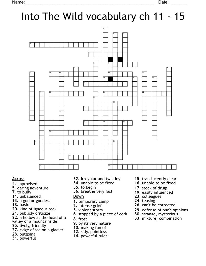 Into The Wild vocabulary ch 11 - 15 Crossword