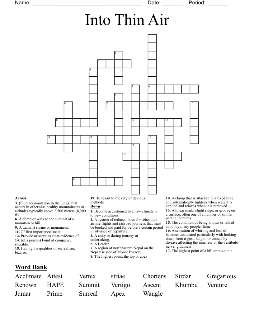 Into Thin Air Crossword
