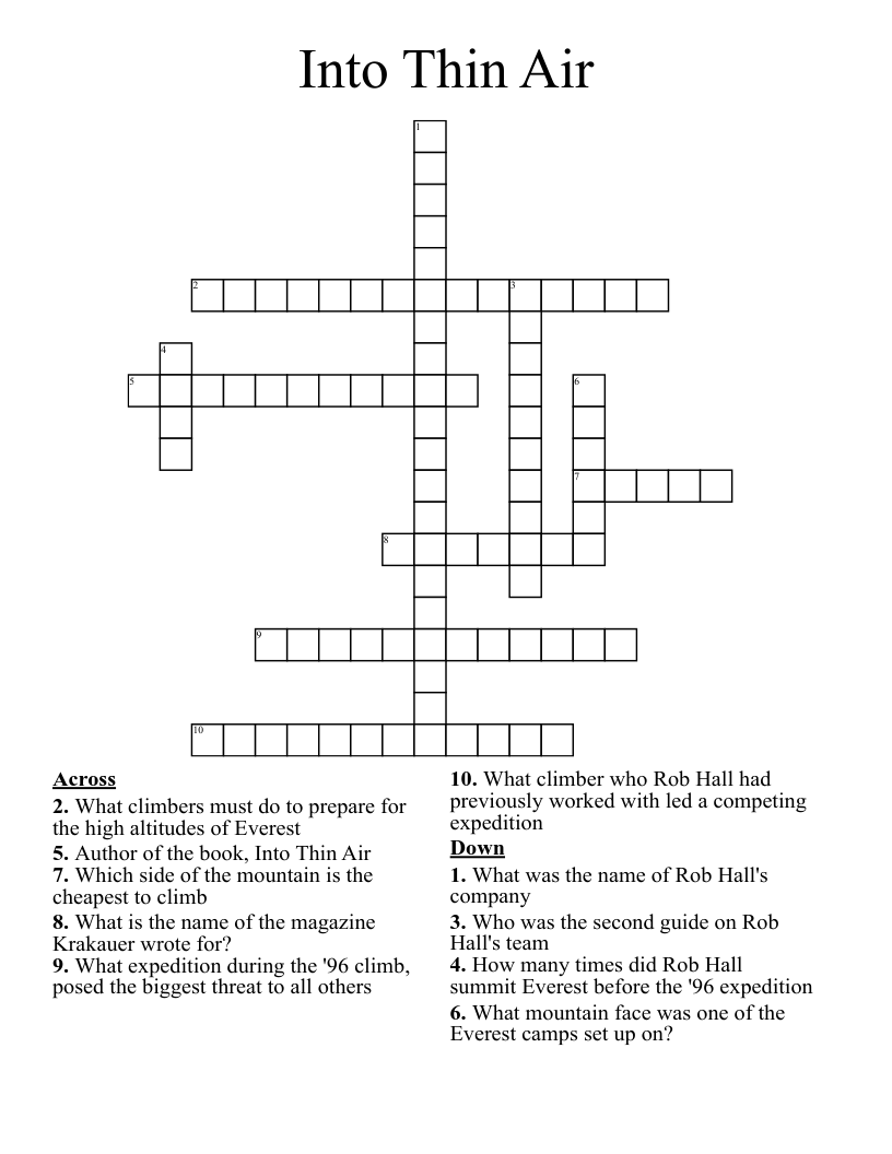 Into Thin Air Crossword