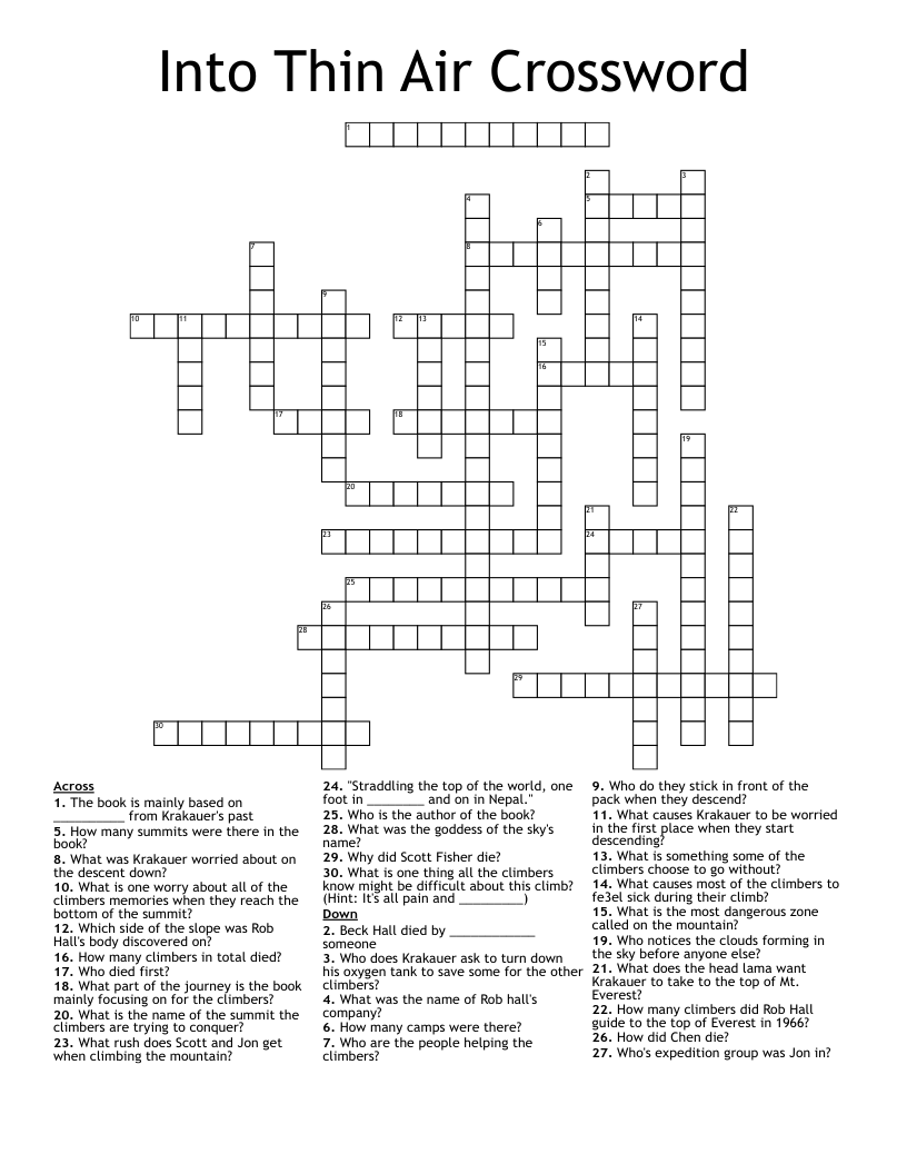 Into Thin Air Crossword 