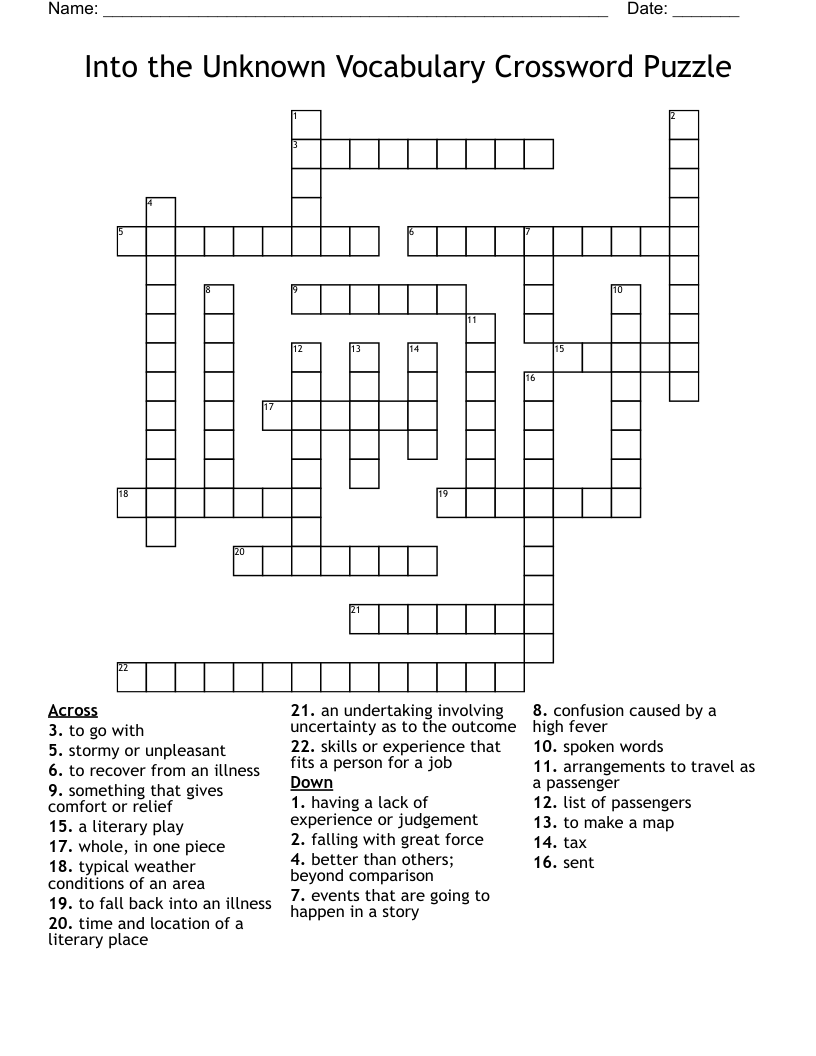 Into the Unknown Vocabulary Crossword Puzzle