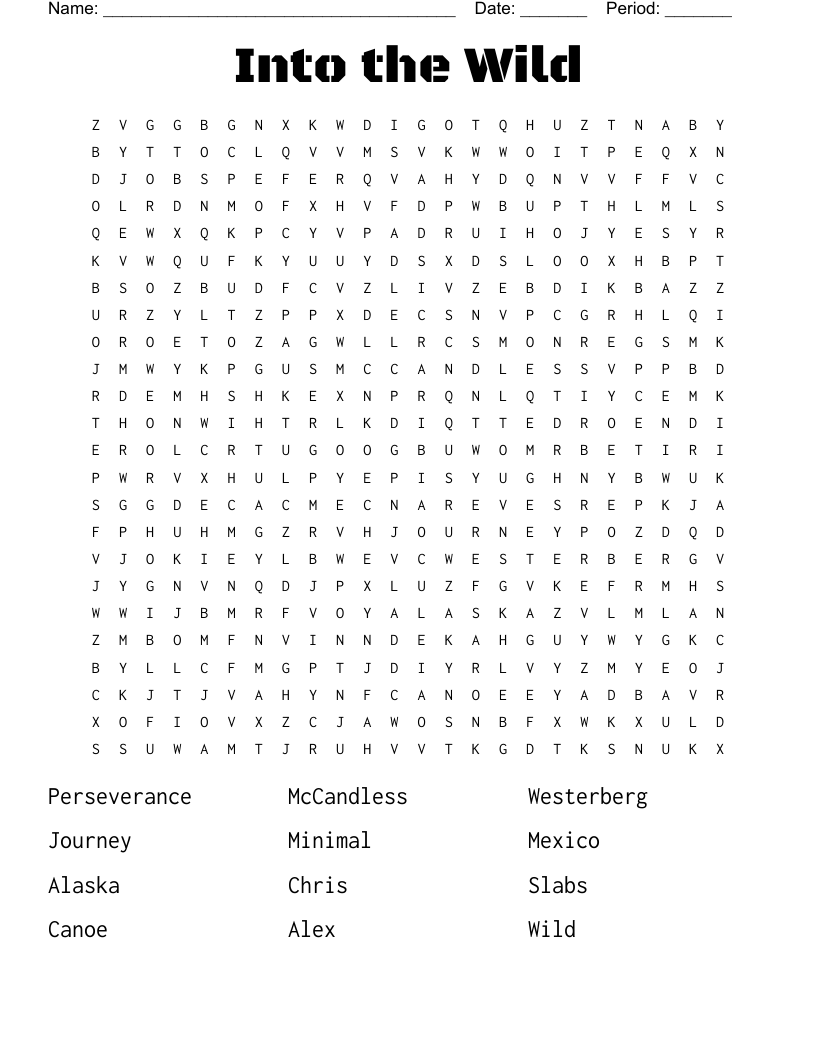 Into the Wild Word Search