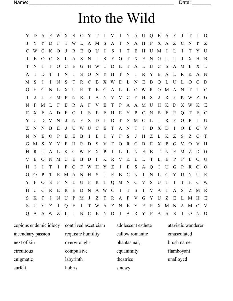 Into the Wild Word Search