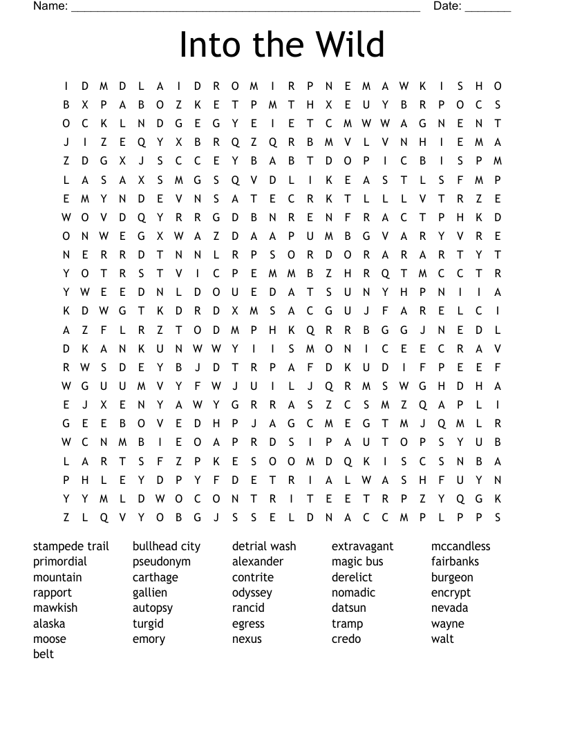 Into the Wild Word Search