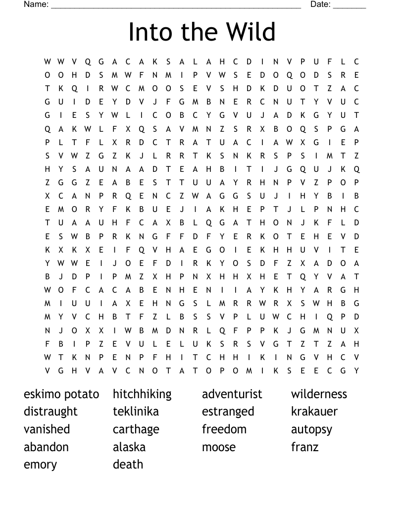 Into the Wild Word Search