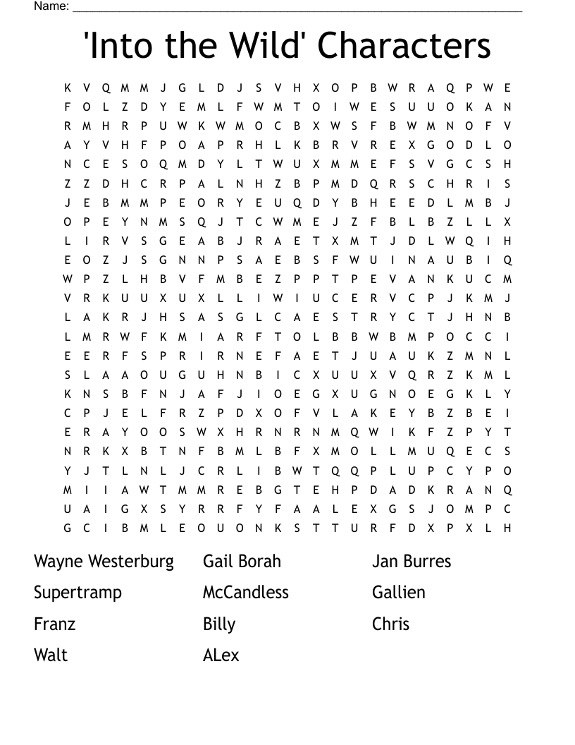 'Into the Wild' Characters Word Search