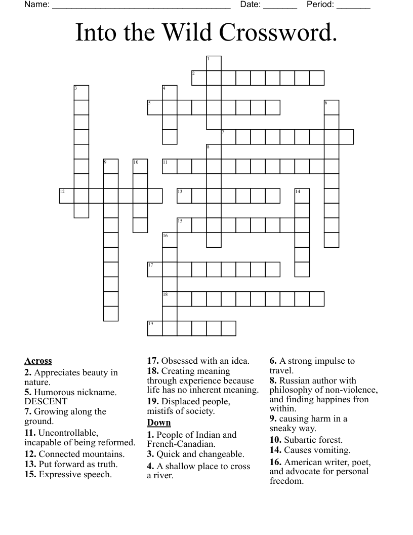 Into the Wild Crossword.