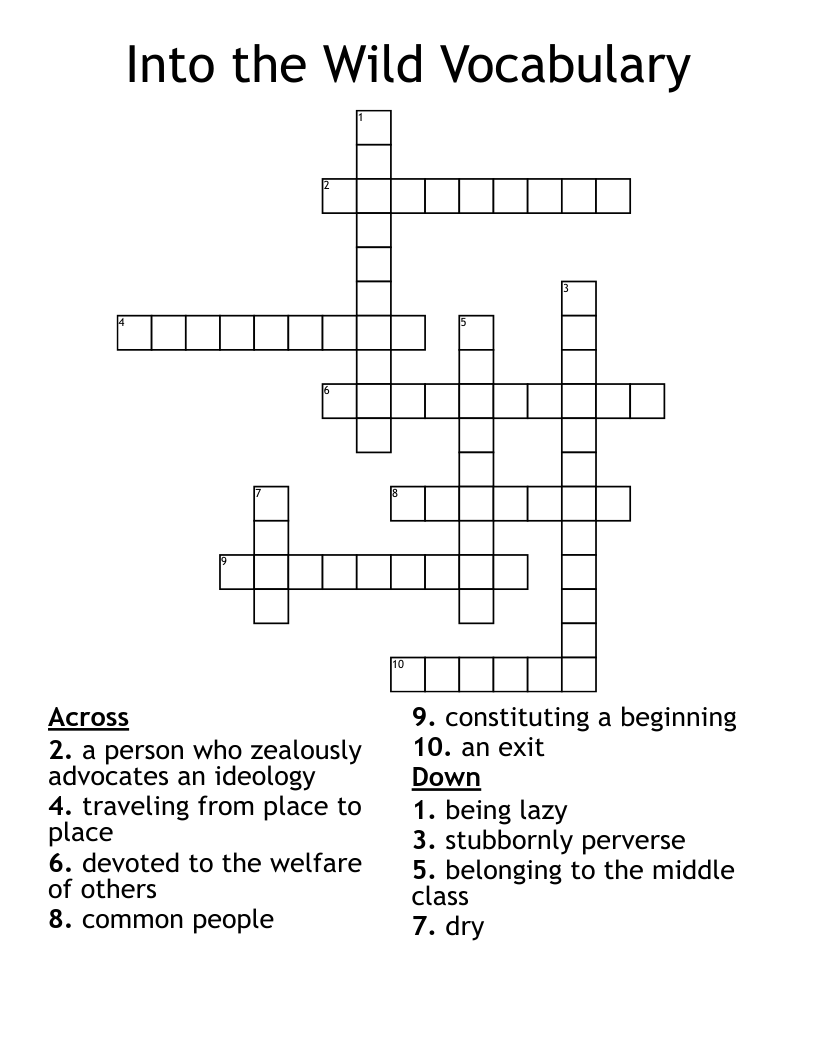 Into the Wild Vocabulary Crossword