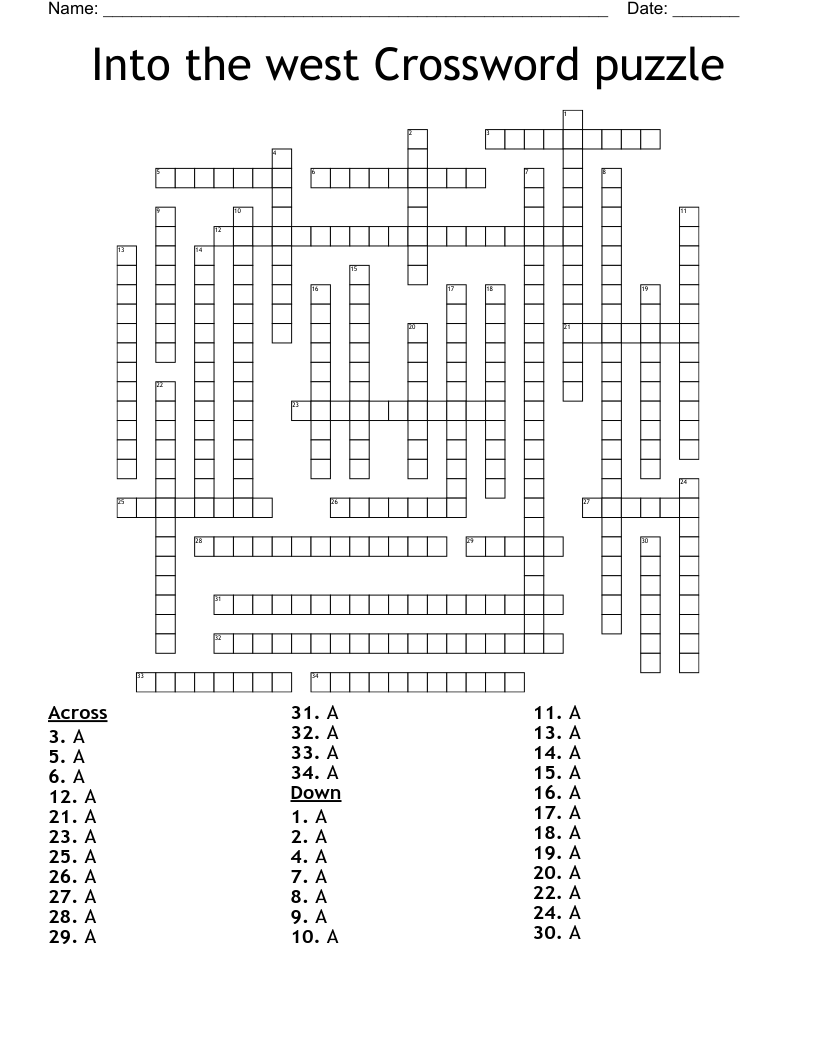 Into the west Crossword puzzle 