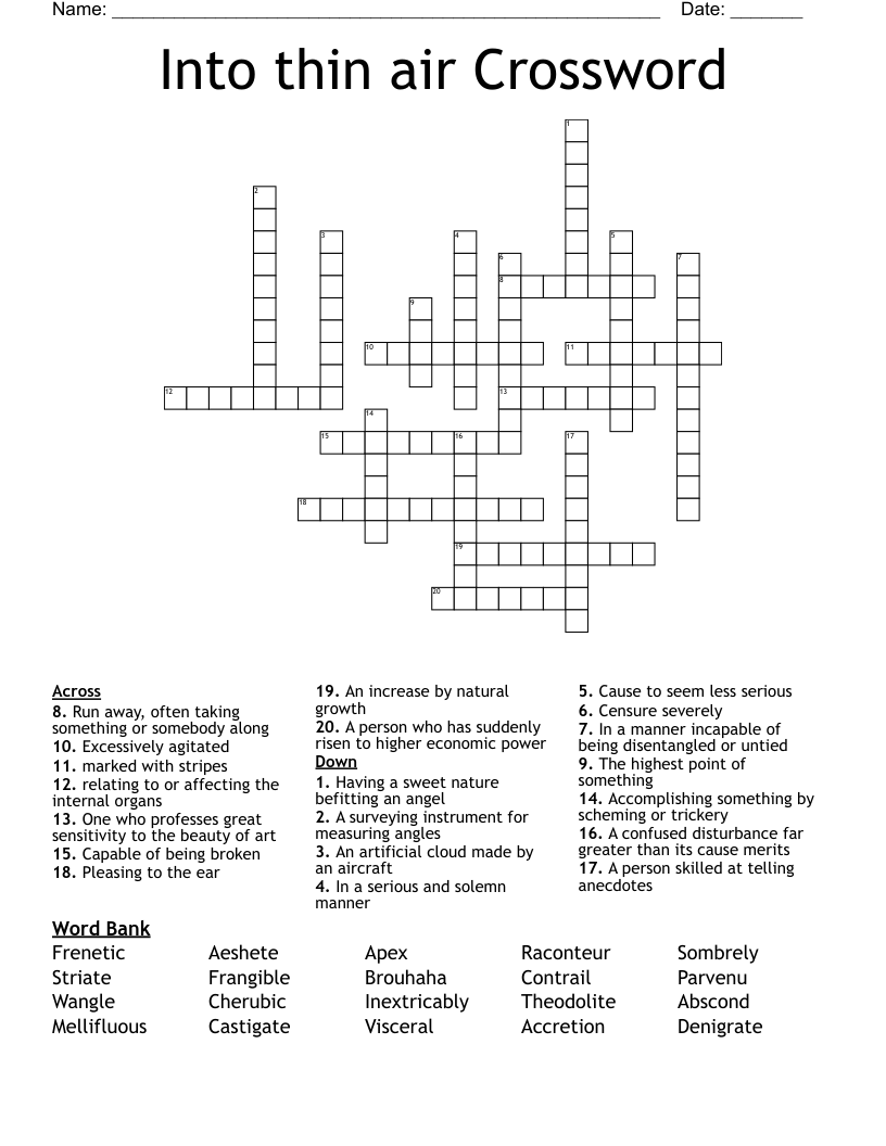 Into thin air Crossword