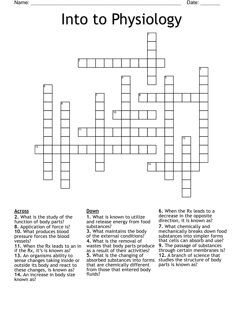 Into to Physiology  Crossword