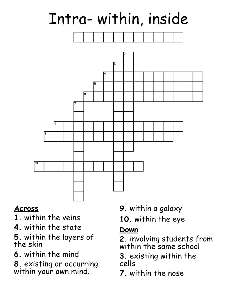 Intra- within, inside Crossword