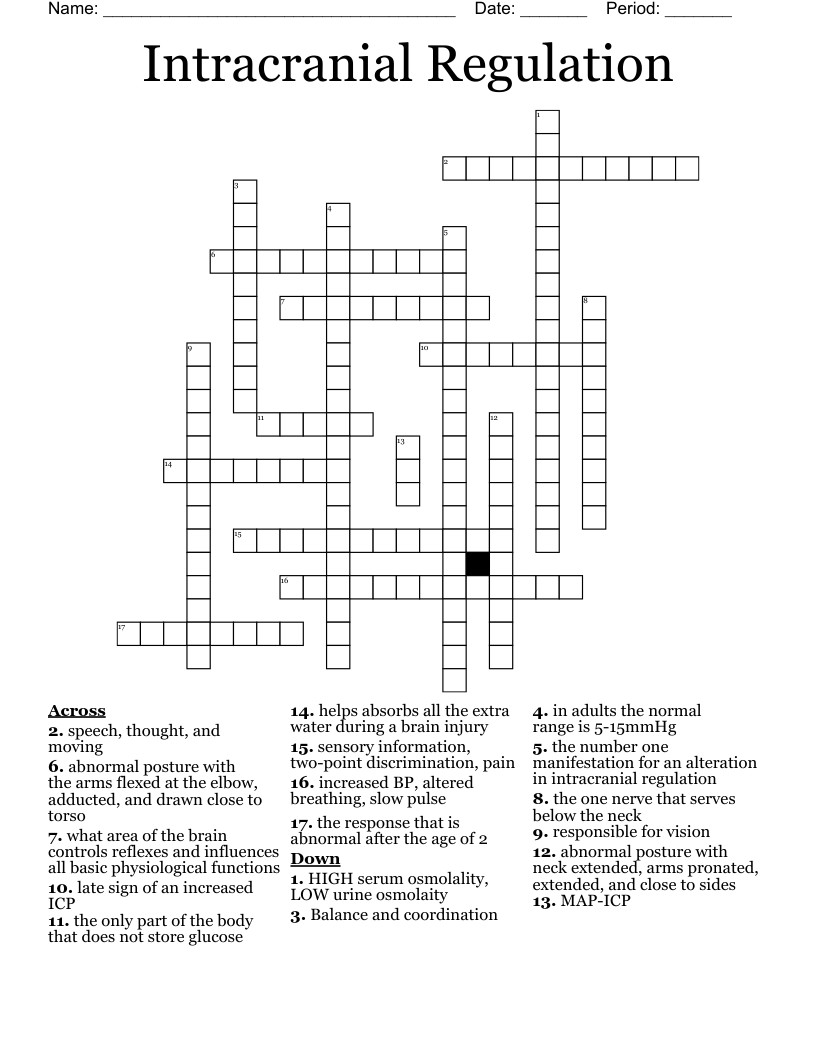 Intracranial Regulation Crossword