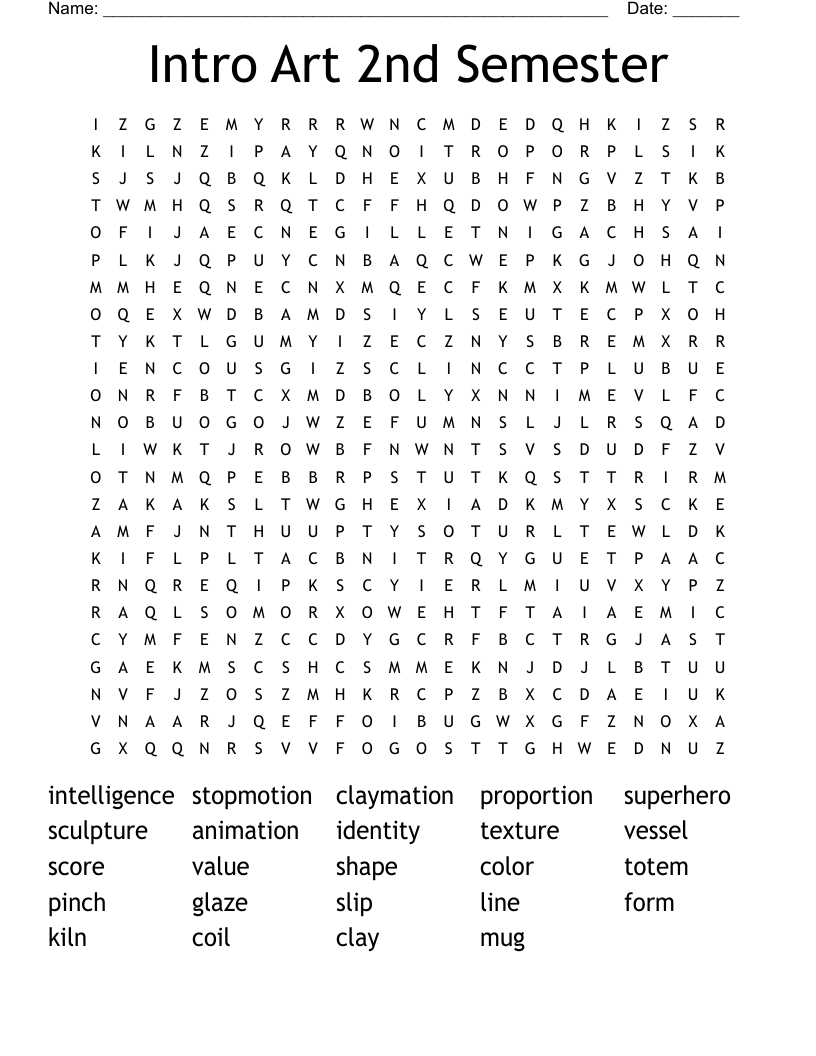 Intro Art 2nd Semester Word Search