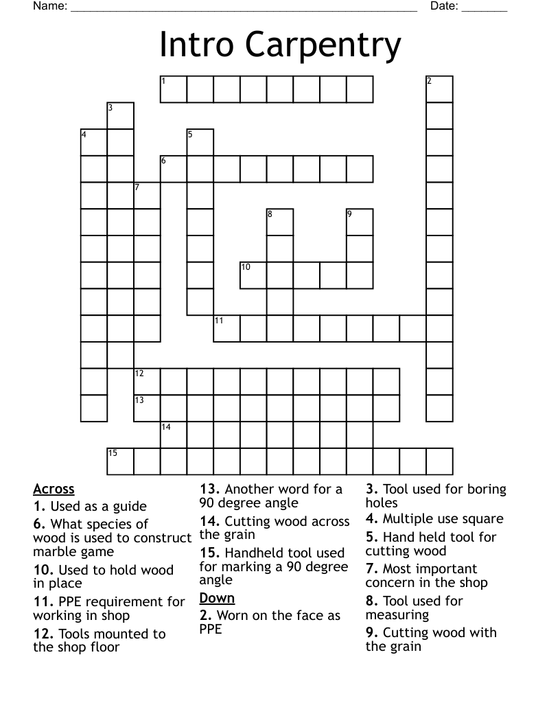 Intro Carpentry Crossword