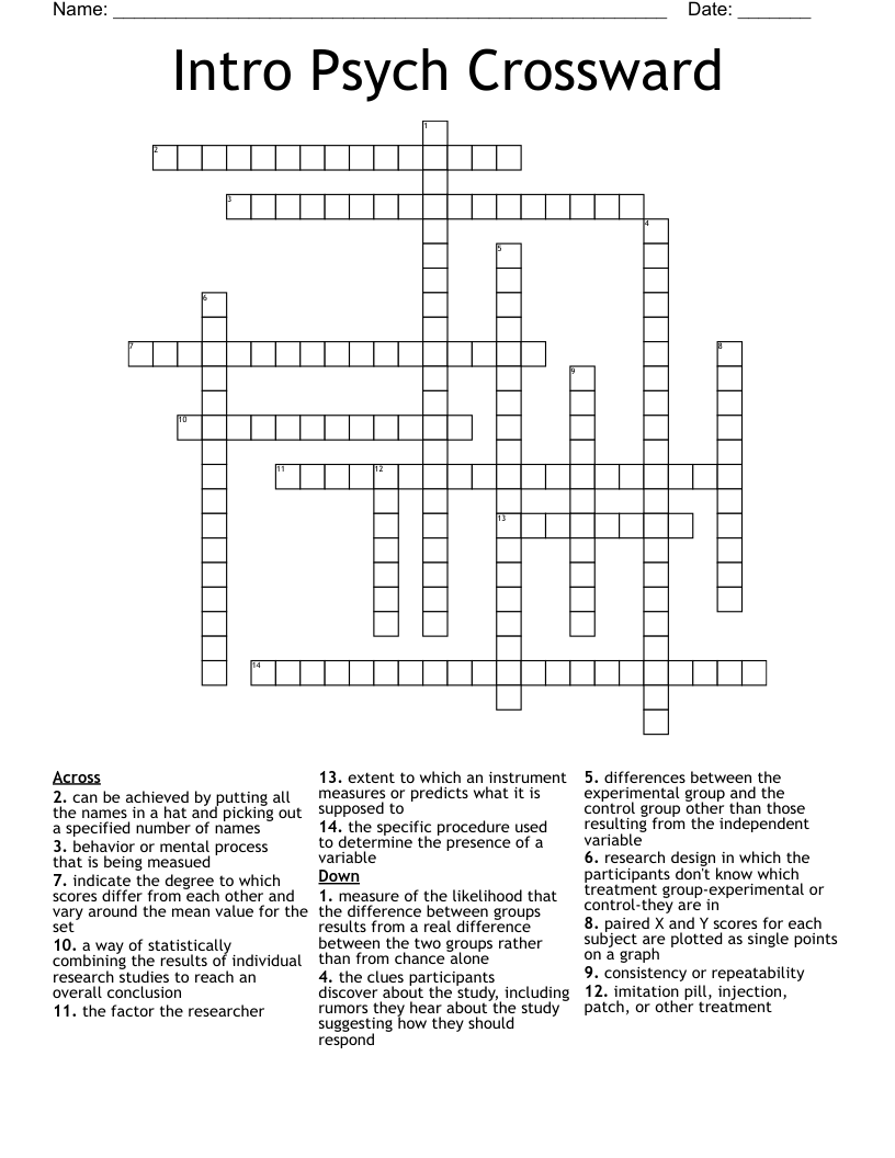 Intro Psych Crossward Crossword