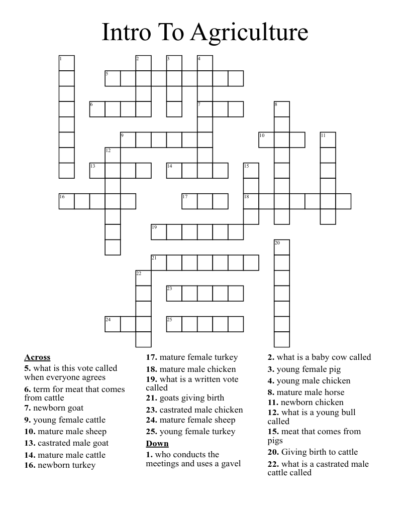 Intro To Agriculture Crossword