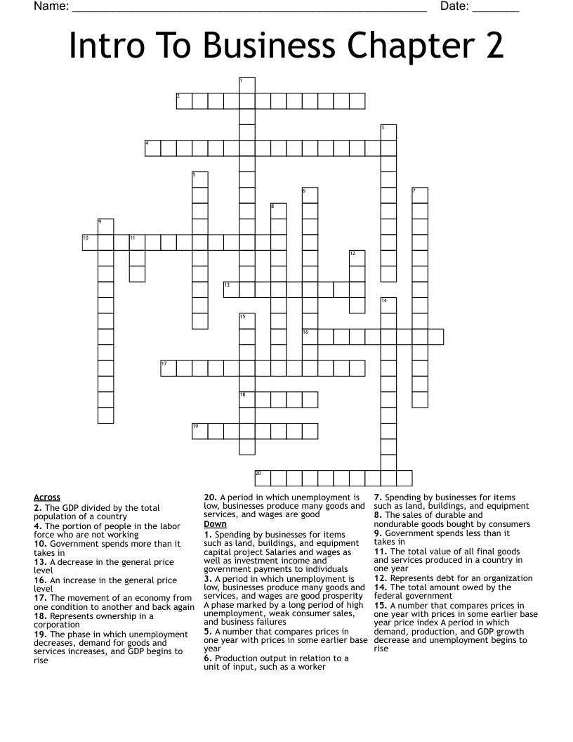 Intro To Business Chapter 2 Crossword