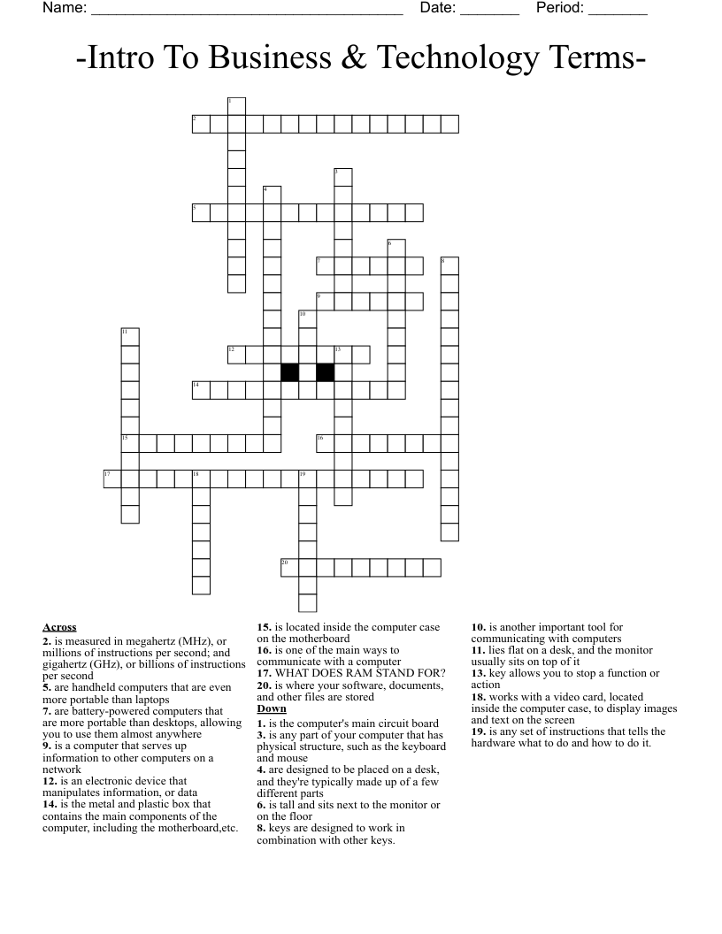 -Intro To Business & Technology Terms- Crossword
