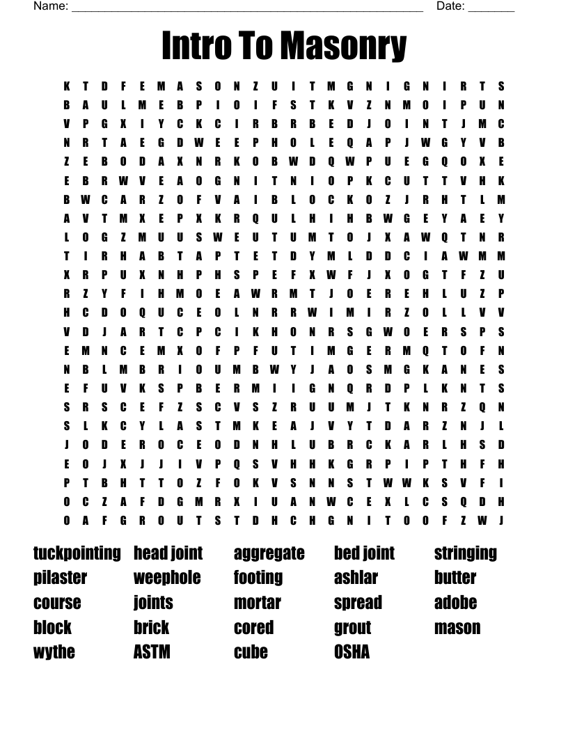 Intro To Masonry Word Search