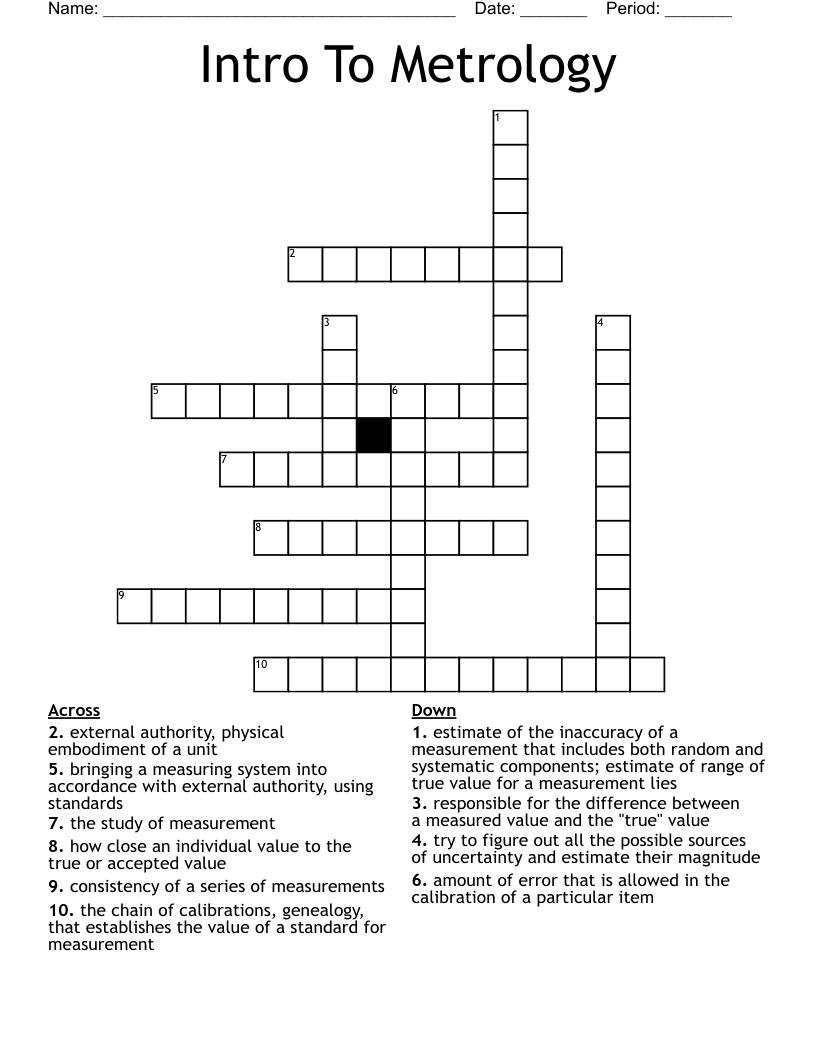 Intro To Metrology Crossword
