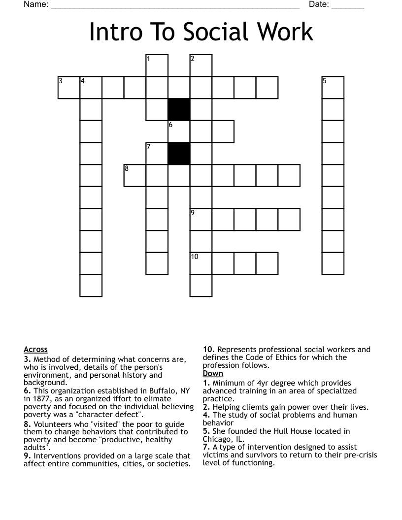 Intro To Social Work Crossword