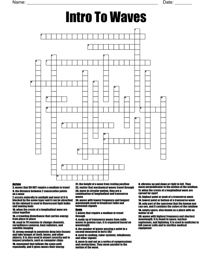 Intro To Waves  Crossword