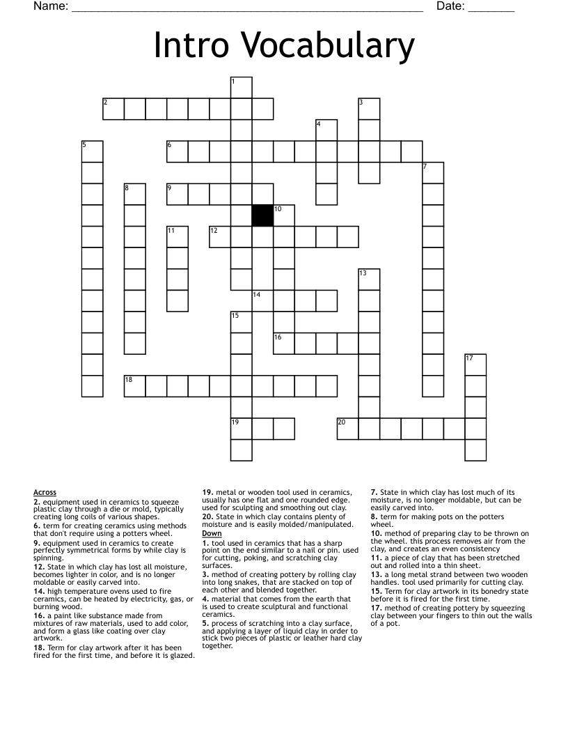 Intro Vocabulary Crossword