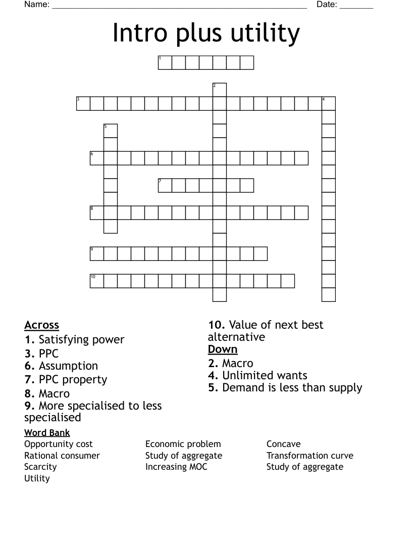 Intro plus utility Crossword
