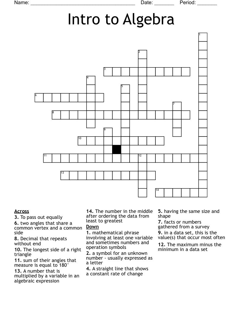 Intro to Algebra Crossword