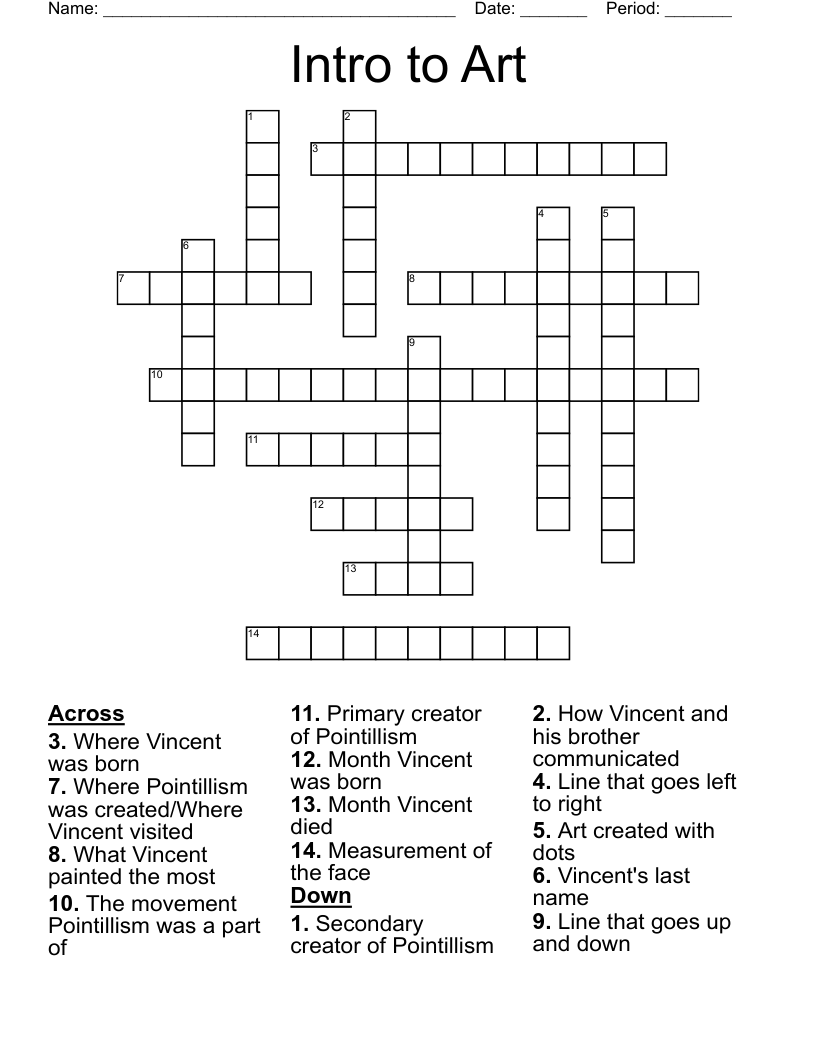 Intro to Art Crossword