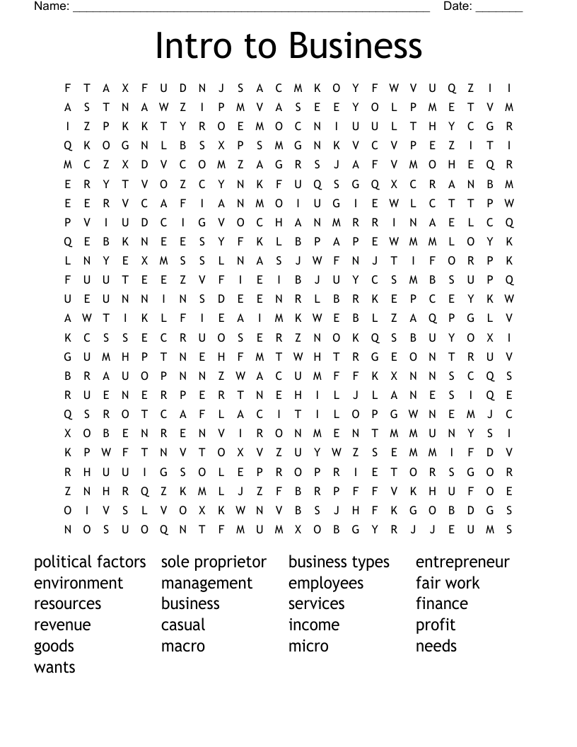 Intro to Business Word Search