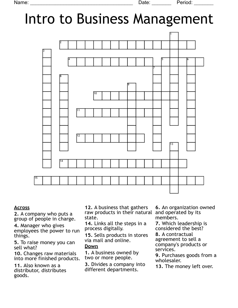 Intro to Business Management Crossword