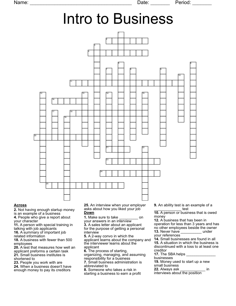Intro to Business  Crossword