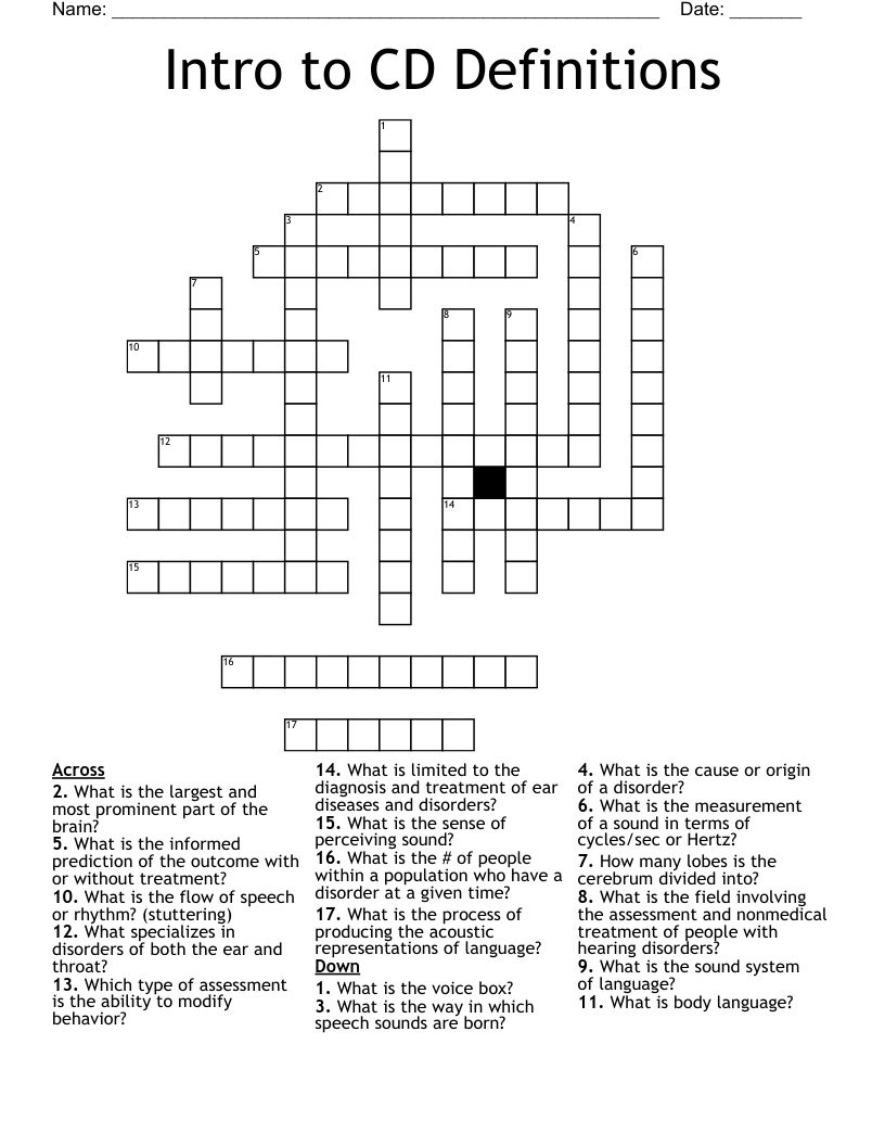 Intro to CD Definitions Crossword