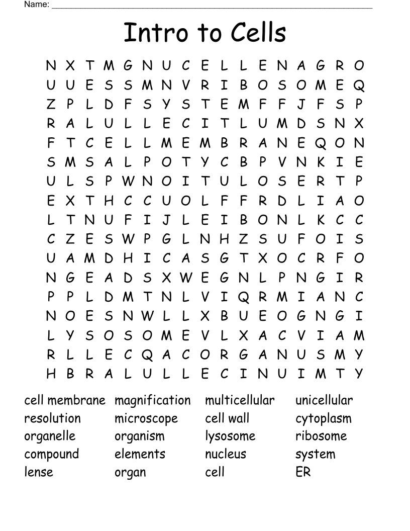 Intro to Cells Word Search