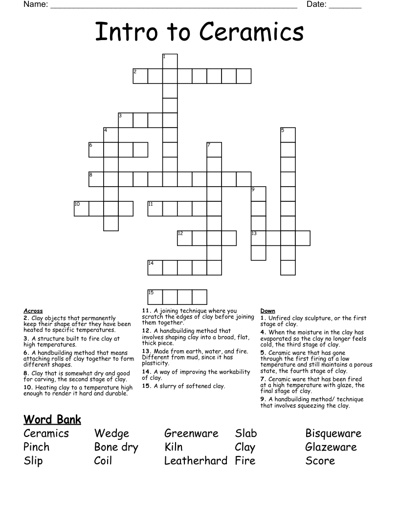Intro to Ceramics Crossword
