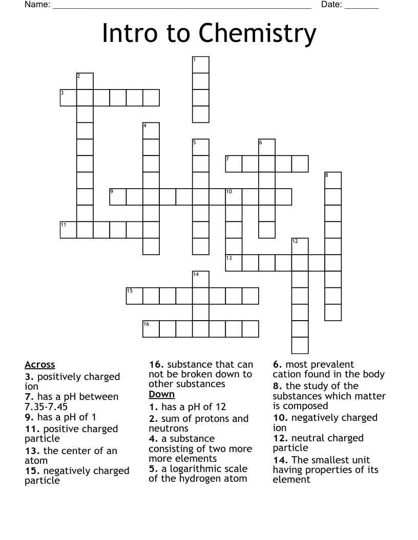 Intro to Chemistry Crossword
