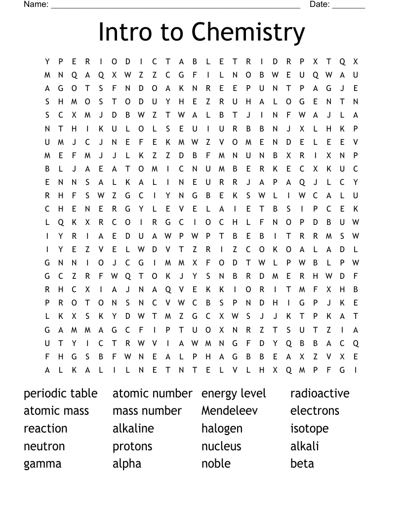Intro to Chemistry  Word Search