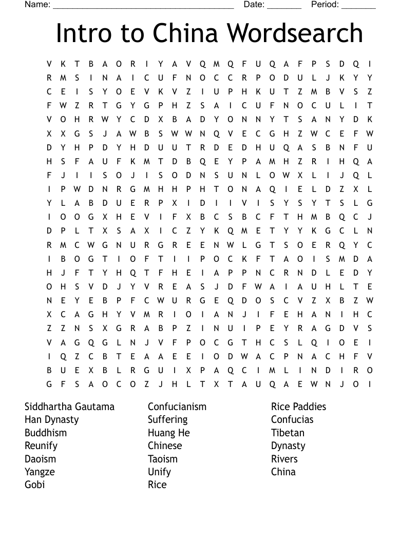Intro to China Wordsearch