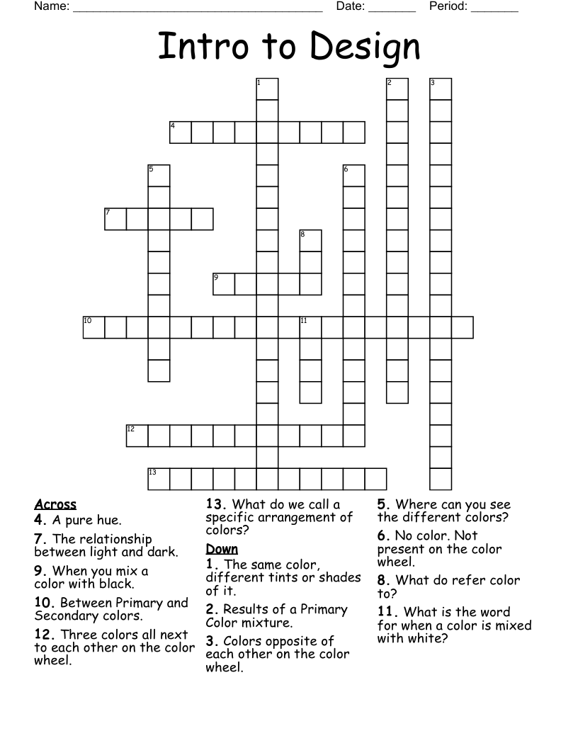 Intro to Design Crossword