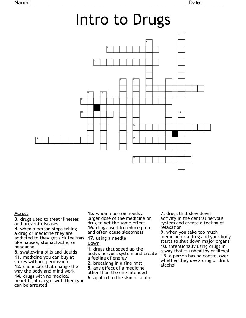 Intro to Drugs Crossword