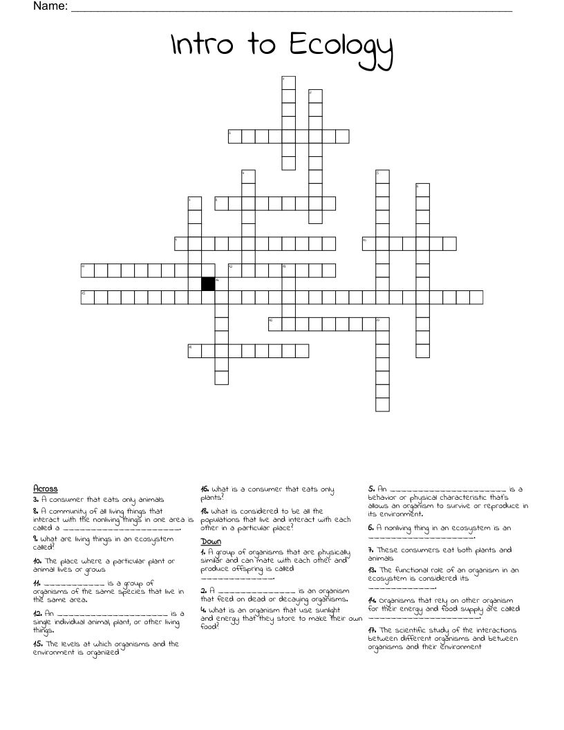 Intro to Ecology  Crossword