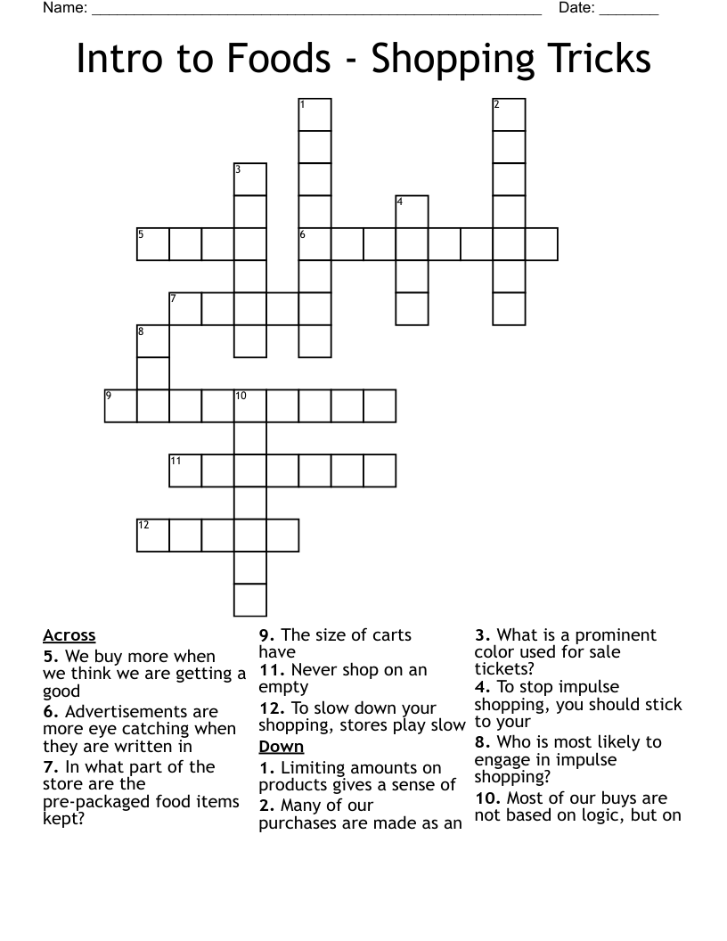 Intro to Foods - Shopping Tricks Crossword