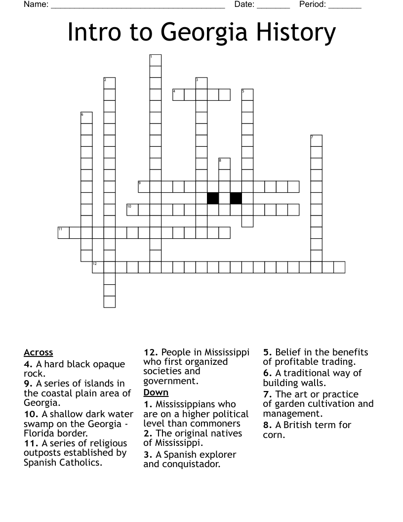 Intro to Georgia History Crossword